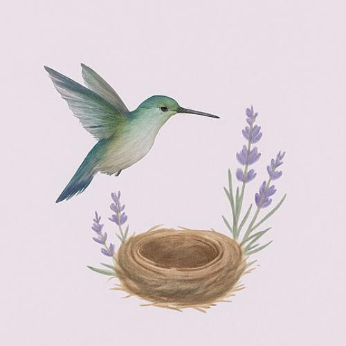 Nido con lavanda y colibrí